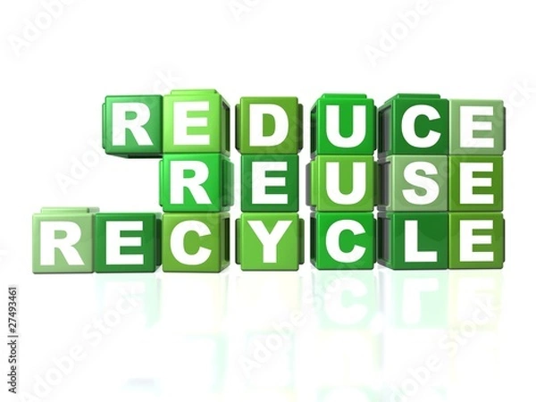 Fototapeta Green blocks that spells out REDUCE, REUSE & RECYCLE
