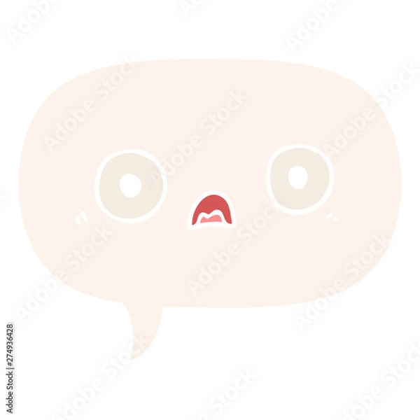 Fototapeta cute cartoon face and speech bubble in retro style