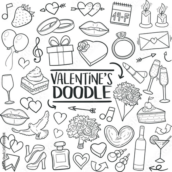 Obraz Valentine's Day Romantic Doodle Icons Sketch Hand Made Design Vector 