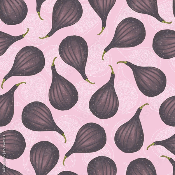 Obraz Seamless Vector Pattern with Ripe Whole Fig