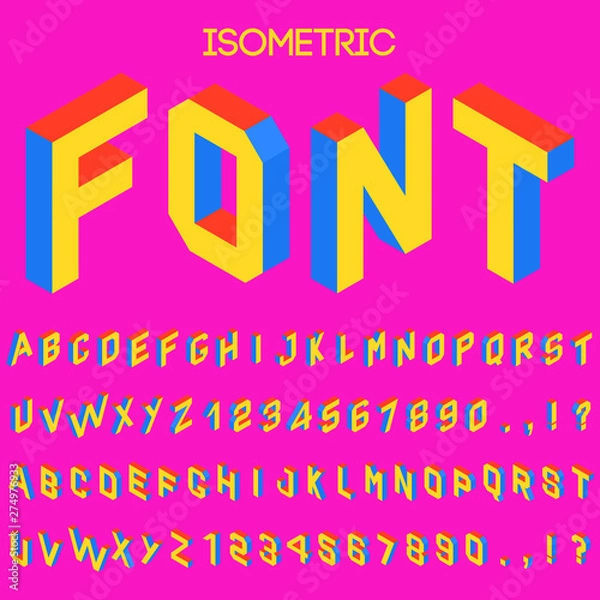 Fototapeta 3d isometric vector font. Isometric letters, numbers and symbols. Three-dimensional stock vector typography for headlines, posters