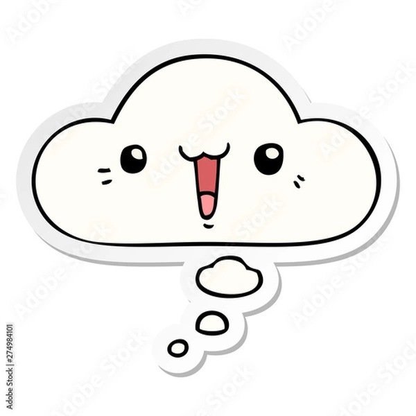 Fototapeta happy cartoon face and thought bubble as a printed sticker
