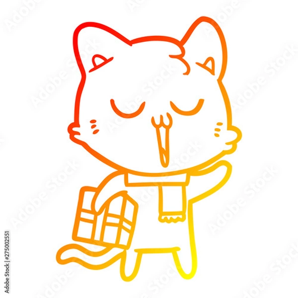 Obraz warm gradient line drawing cartoon cat with gift