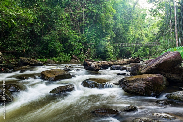 Obraz Refreshing green forest waterfall