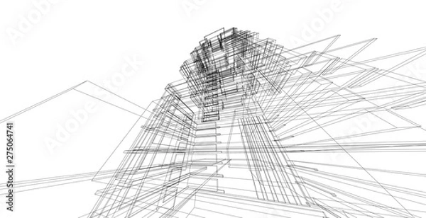 Obraz 3D illustration architecture building perspective lines.