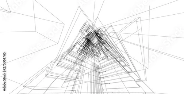 Fototapeta 3D illustration architecture building perspective lines.