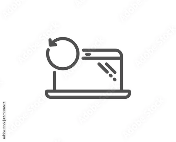 Fototapeta Recovery laptop line icon. Backup data sign. Restore smartphone information symbol. Quality design element. Linear style recovery laptop icon. Editable stroke. Vector