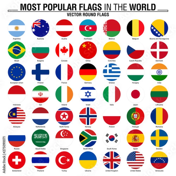 Obraz Collection of round flags, most popular world flags