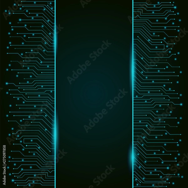 Fototapeta Circuit board, vertical high-tech technology banner, background texture