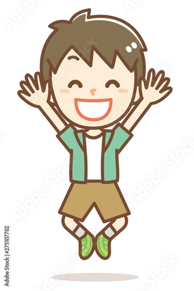 Fototapeta 万歳をして喜ぶ男の子のイラスト