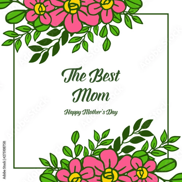 Fototapeta Vector illustration writing best mom with texture of green leafy flower frame
