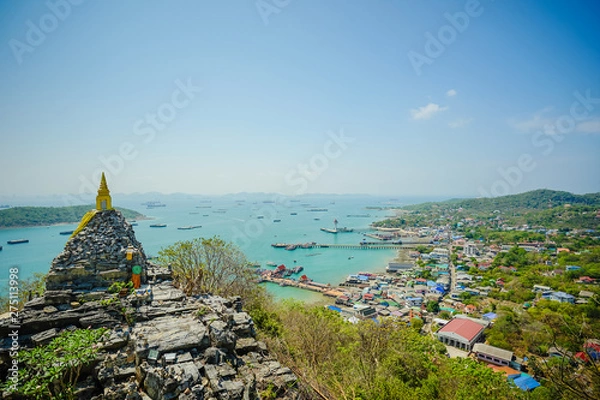 Obraz The Pagoda buddha Footprint of Buddhism on  hill in Koh Si Chang Island Chonburi, Thailand