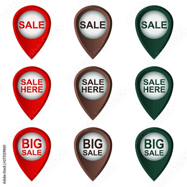 Obraz sale location point icon vector set 3 color.