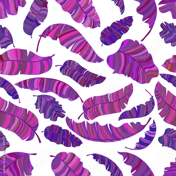 Fototapeta A seamless pattern of exotic, vibrant purple leaves of a banana. Decorative image with colorful purple tropical foliage.
