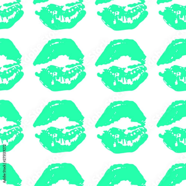Fototapeta Seamless pattern of lipstick prints on a white background.