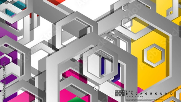 Fototapeta Abstract geometric background with hexagon, brights color compositions. Vector illustration