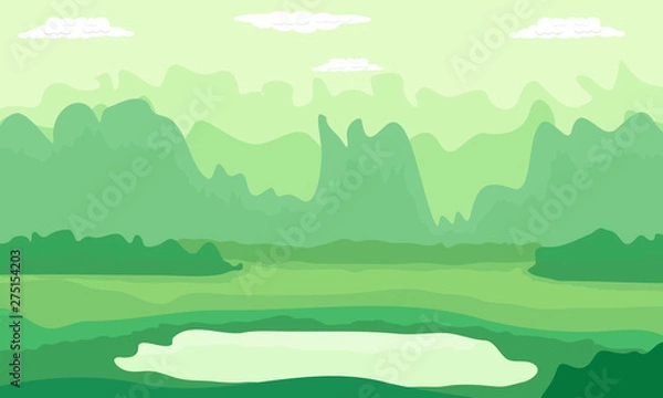 Fototapeta Mountain hills green nature in summer design on vector illustration background