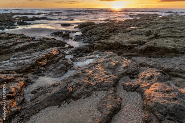 Obraz Sunset reflection on rocky coastline