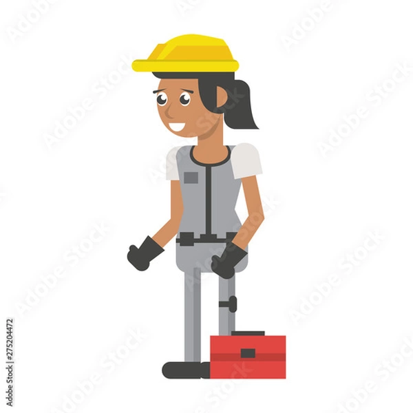 Fototapeta Construction worker smiling cartoon isolated