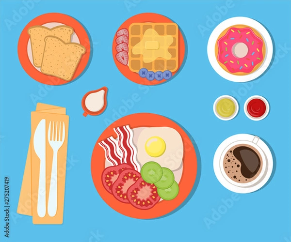 Fototapeta Food and drinks for Breakfast, a set of isolated elements.