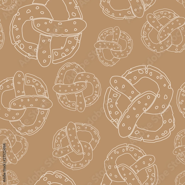 Fototapeta Seamless pattern with pretzels outline illustration