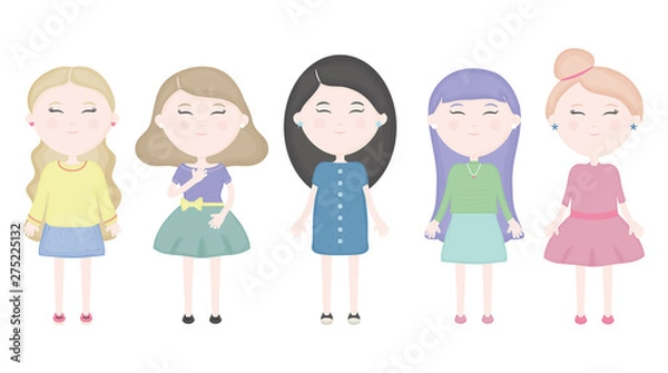 Fototapeta group of cute girls characters