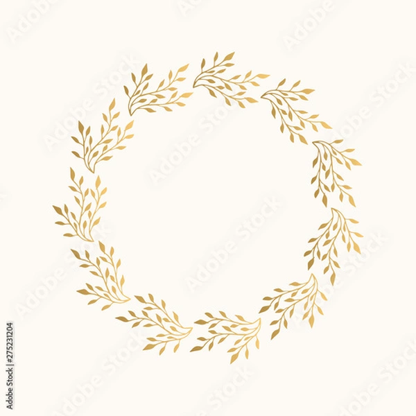 Obraz Golden elegant wreath with nature elements. Vector isolated illustration.