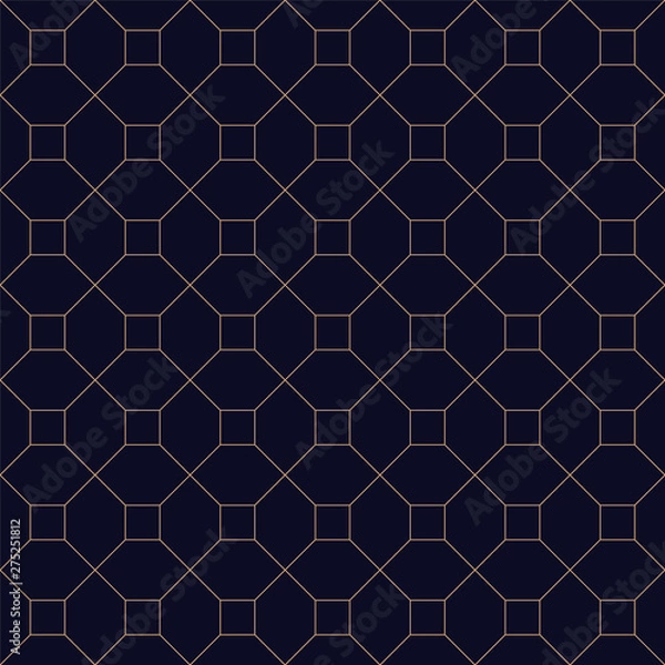 Fototapeta Stylish seamless blue geometric background. Grid repeatable golden pattern - elegant repetitive design.