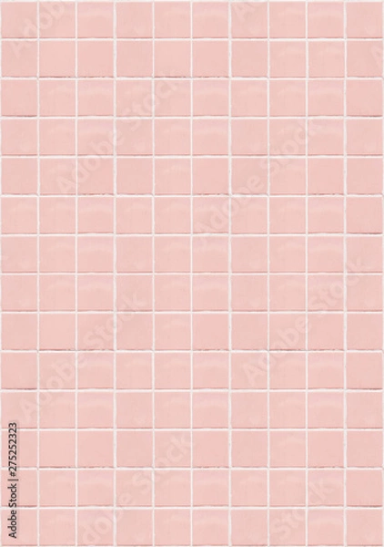 Fototapeta Pink ceramic square mosaic tiles texture background. Pink bathroom wall tile. Vertical picture.