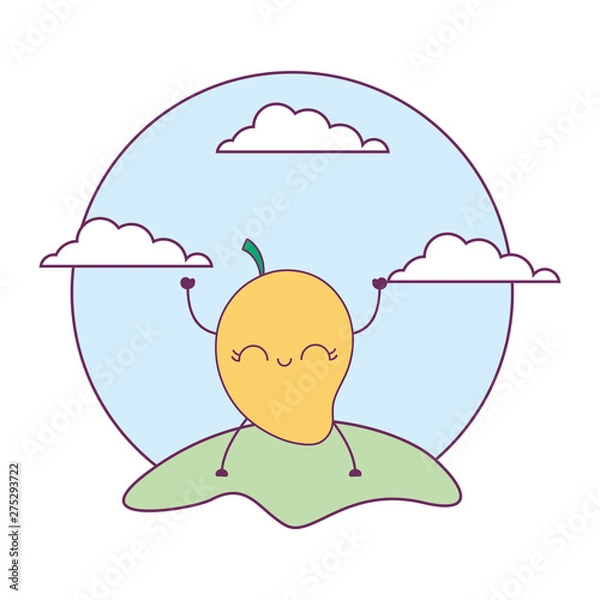 Obraz mango fruit kawaii in landscape