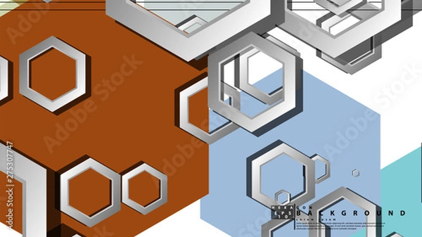 Obraz Abstract geometric background with hexagon cold color composition. Vector illustration