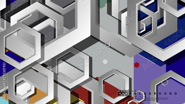 Fototapeta Abstract geometric background with hexagon cold color composition. Vector illustration