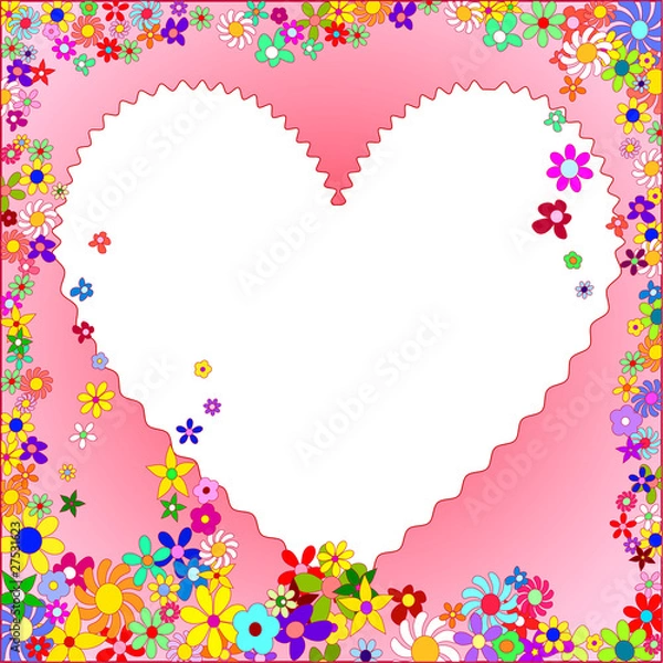 Fototapeta Pink Frame of Colorful Flowers on a White Background