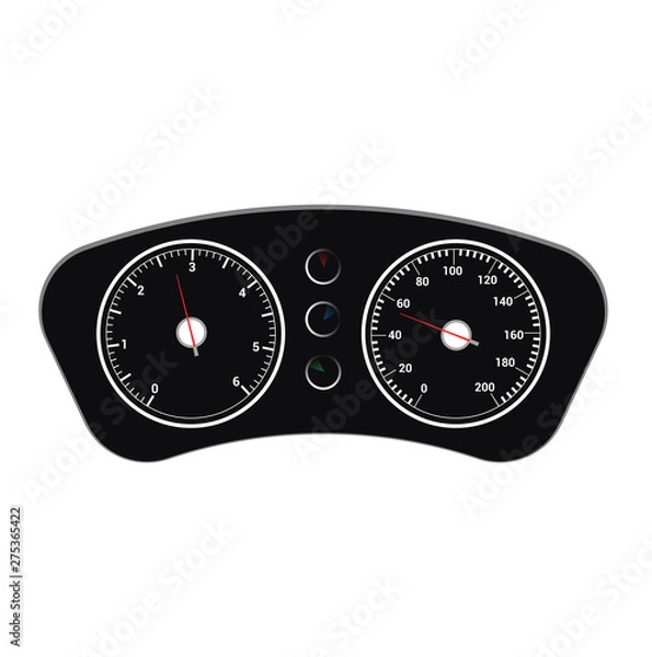 Fototapeta Speedometer vector car speed dashboard panel and speed-up power measurement design illustration set of speed-limit control technology with arrow or pointer isolated on white background