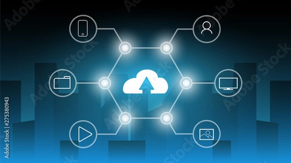 Fototapeta speed data transfer on cloud technology,data storage Infographic,new generation of smart life,upload data to cloud