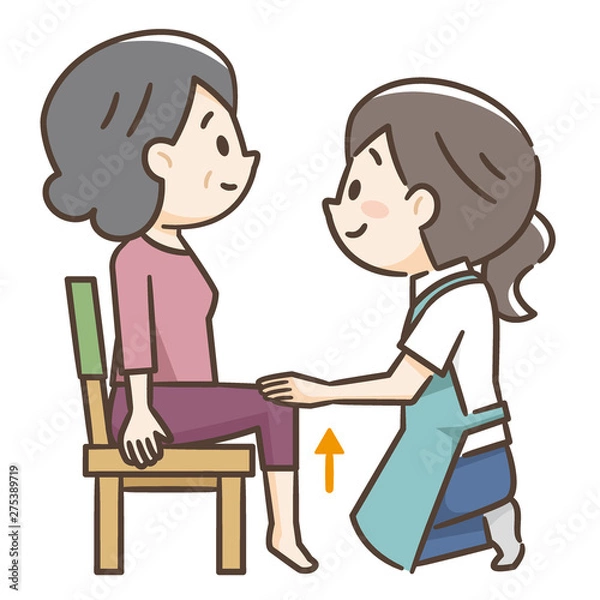 Fototapeta 高齢者の椅子を使用した運動　介護士