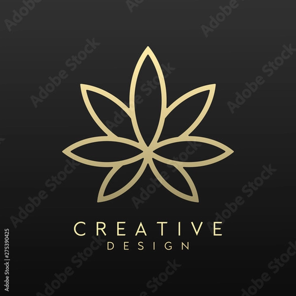 Fototapeta Beautiful, modern and luxury flower vector design. Elegant leaf symbol for health, cosmetic, spa, salon, or boutique. Feminine logo and gold colored template
