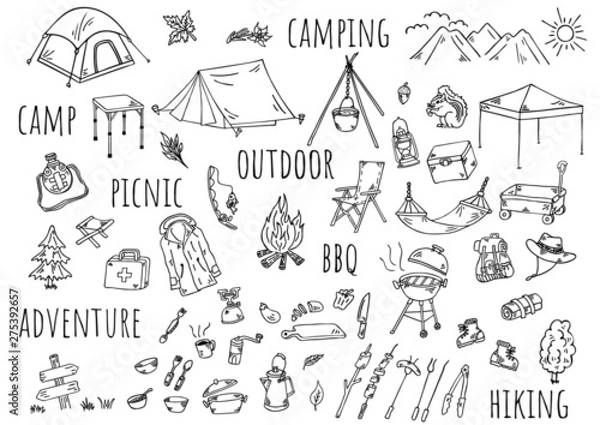Obraz 手描きイラスト：キャンプ　アウトドア