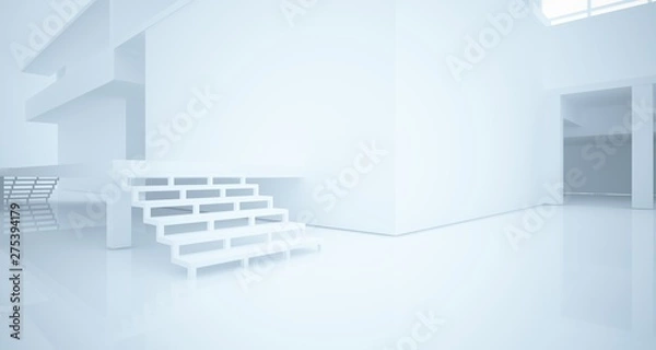 Fototapeta Abstract architectural white interior of a minimalist house with large windows. 3D illustration and rendering.