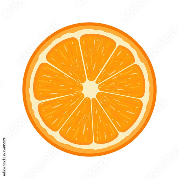 Obraz Fresh half orange fruit isolated on white background. Tangerine. Organic fruit. Cartoon style. Vector illustration for any design.