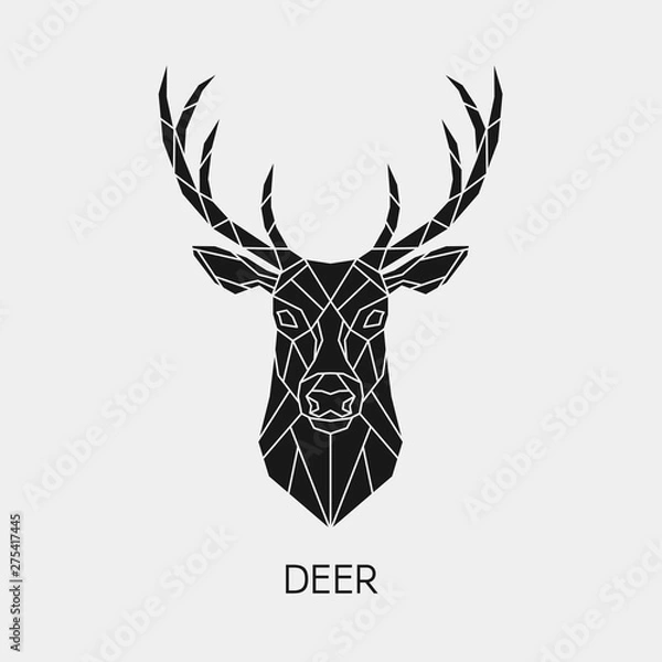 Fototapeta Geometric deer. Polygonal head of animal. Black silhouette. Vector illustration.