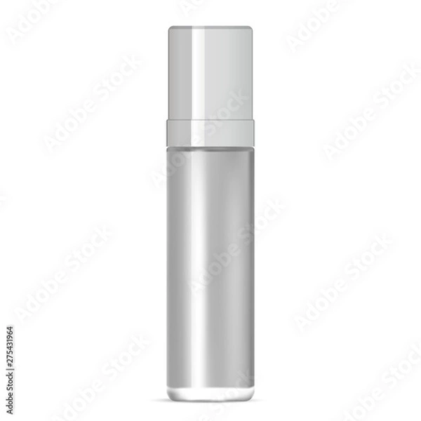 Fototapeta Glass Bottle. Serum Package Design. 3d Mockup Template. Skin Care Essence Package Concept. 3d Illustration for Advertizing Banner. Elegant White Perfume Container. Collection Concept.