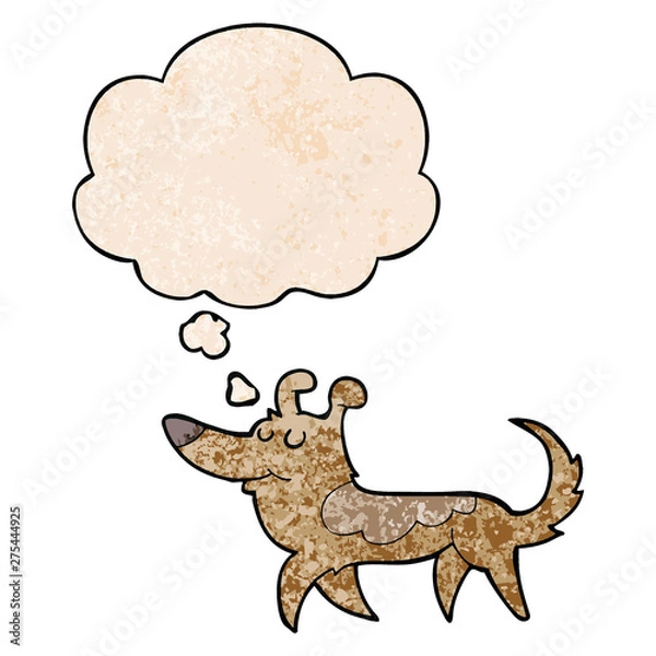 Obraz cartoon dog and thought bubble in grunge texture pattern style