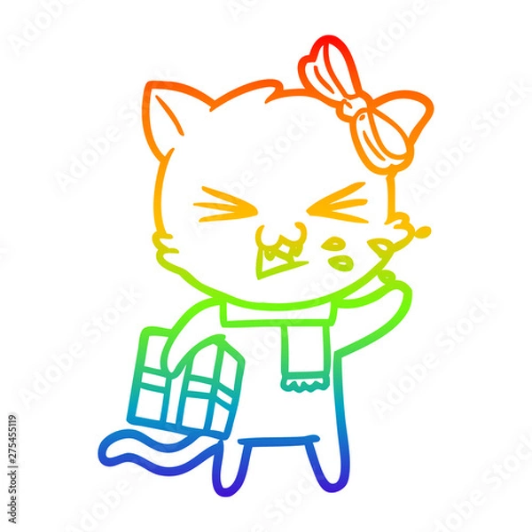 Obraz rainbow gradient line drawing cartoon cat