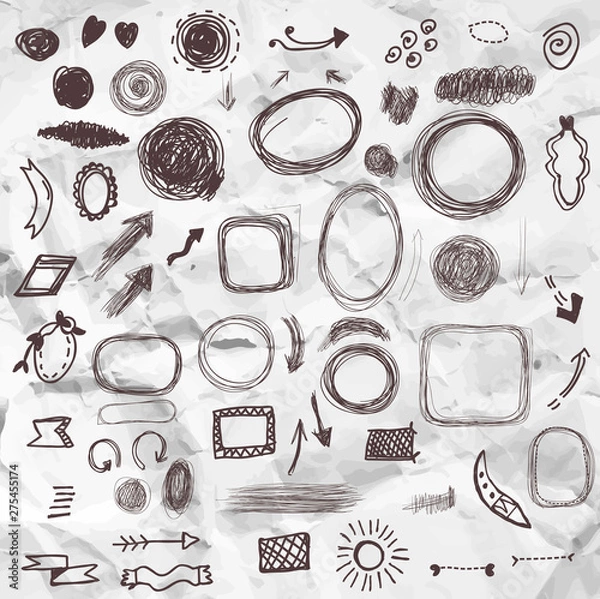 Fototapeta Frames, arrows and design elements set on the paper texture. Vector graphic illustration