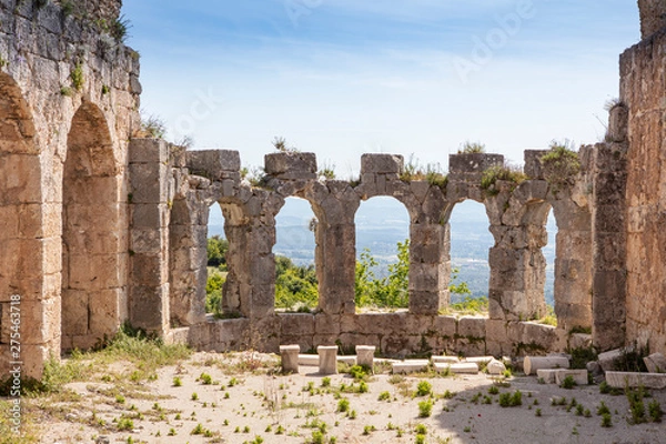 Obraz Tlos is an ancient ruined Lycian hilltop citadel near the resort town of Fethiye in the Mugla Province of southern Turkey