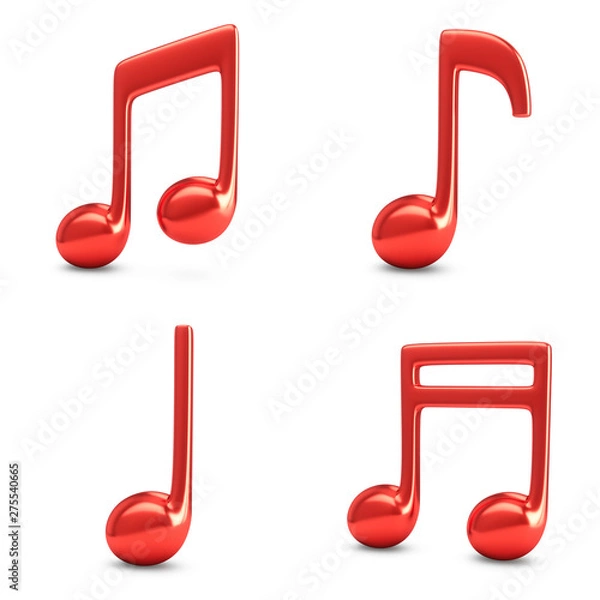 Obraz 3d Rendering Four Red Music Notes isolated on white background