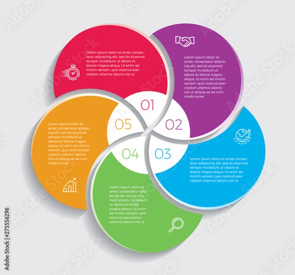 Fototapeta Infographic design vector and marketing icons can be used for workflow layout, diagram, annual report, web design.  Business concept with 5 options, steps or processes. - Vector 