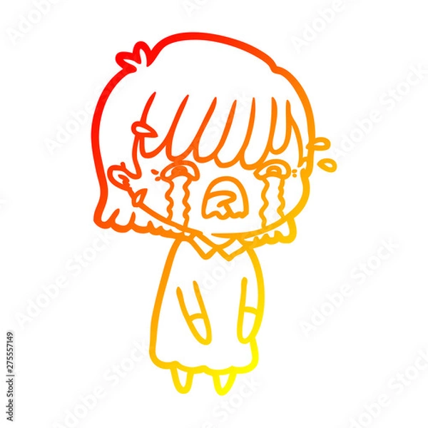 Obraz warm gradient line drawing cartoon girl crying