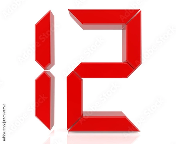 Obraz Red digital numbers 12 on white background 3d rendering